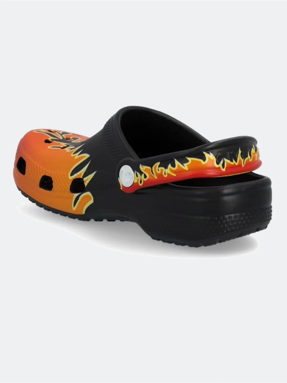 CROCS Kids Black Clogs with Orange & Yellow Flame Print